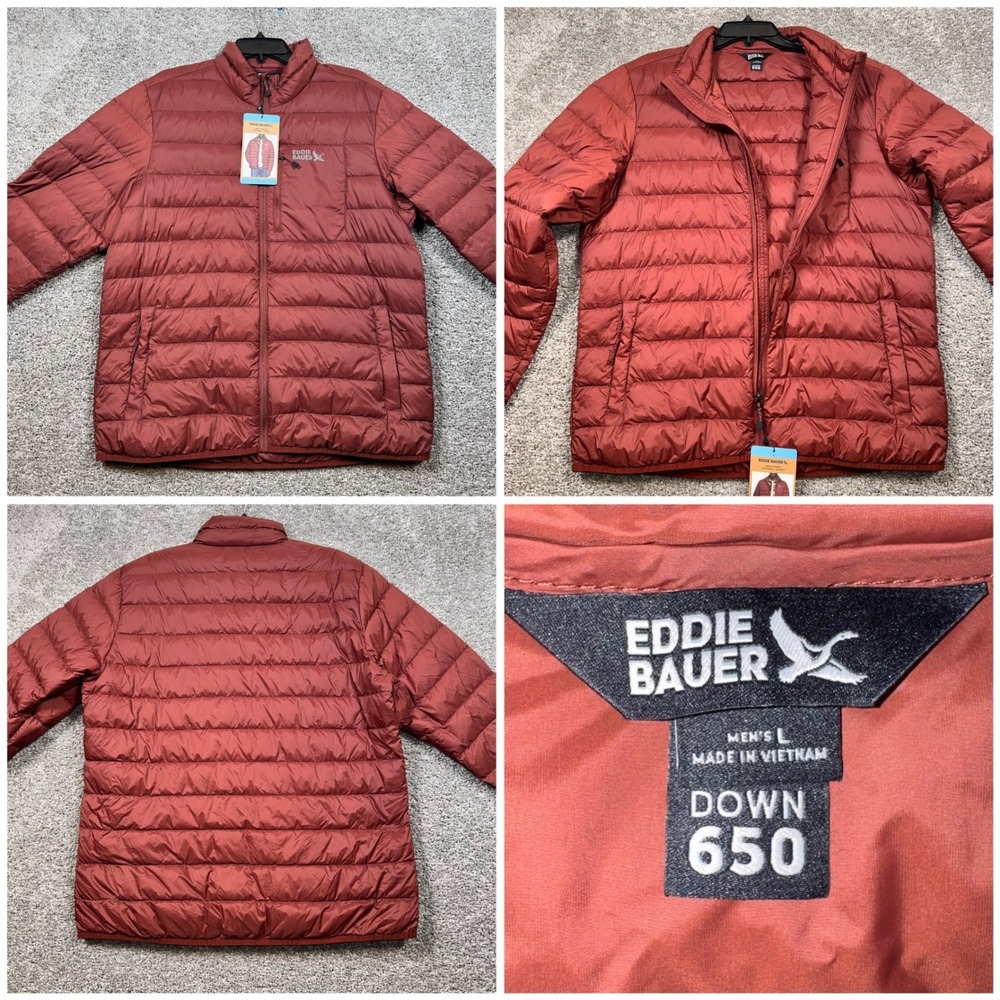 Eddie Bauer Packable Down Jacket Mens 650 Fill Power Red Large NEW